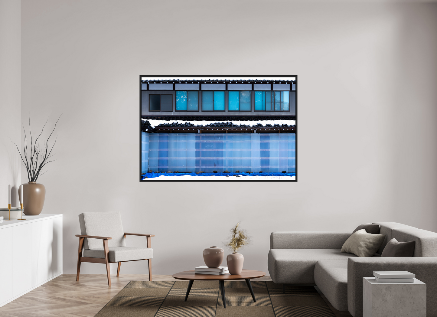 180 x 120 cm, Caisse noir mat 15 mm Façade au Japon