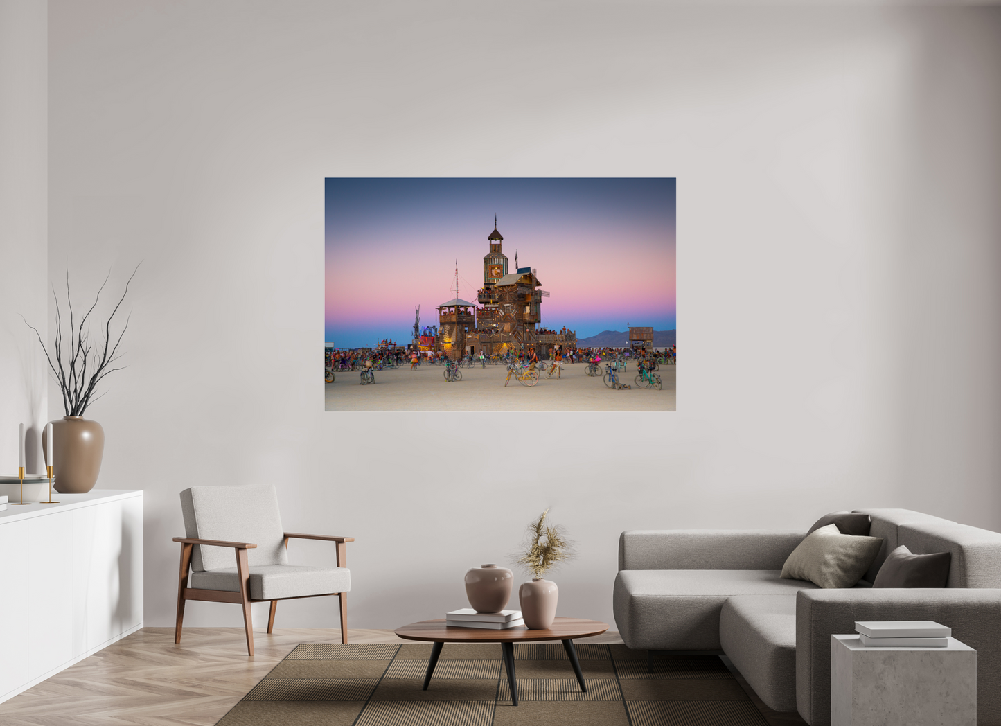 180 x 120 cm, Photo Print Under Acrylic Glass Burning man - Au coucher du soleil