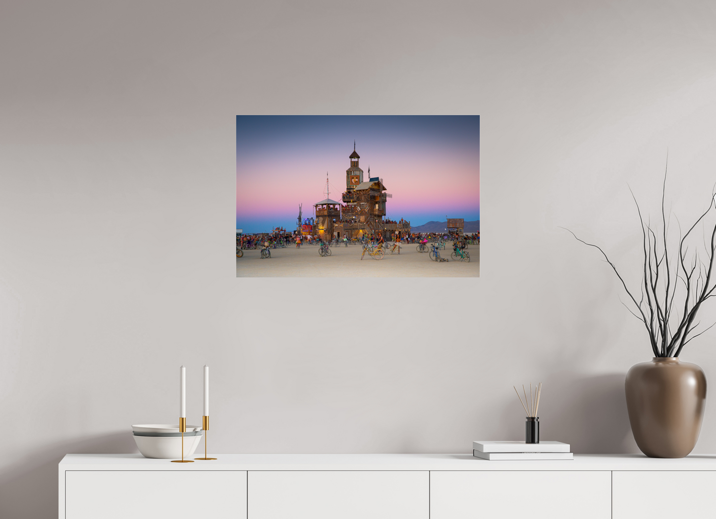 75 x 50 cm, Photo Print Under Acrylic Glass Burning man -  Au coucher du soleil