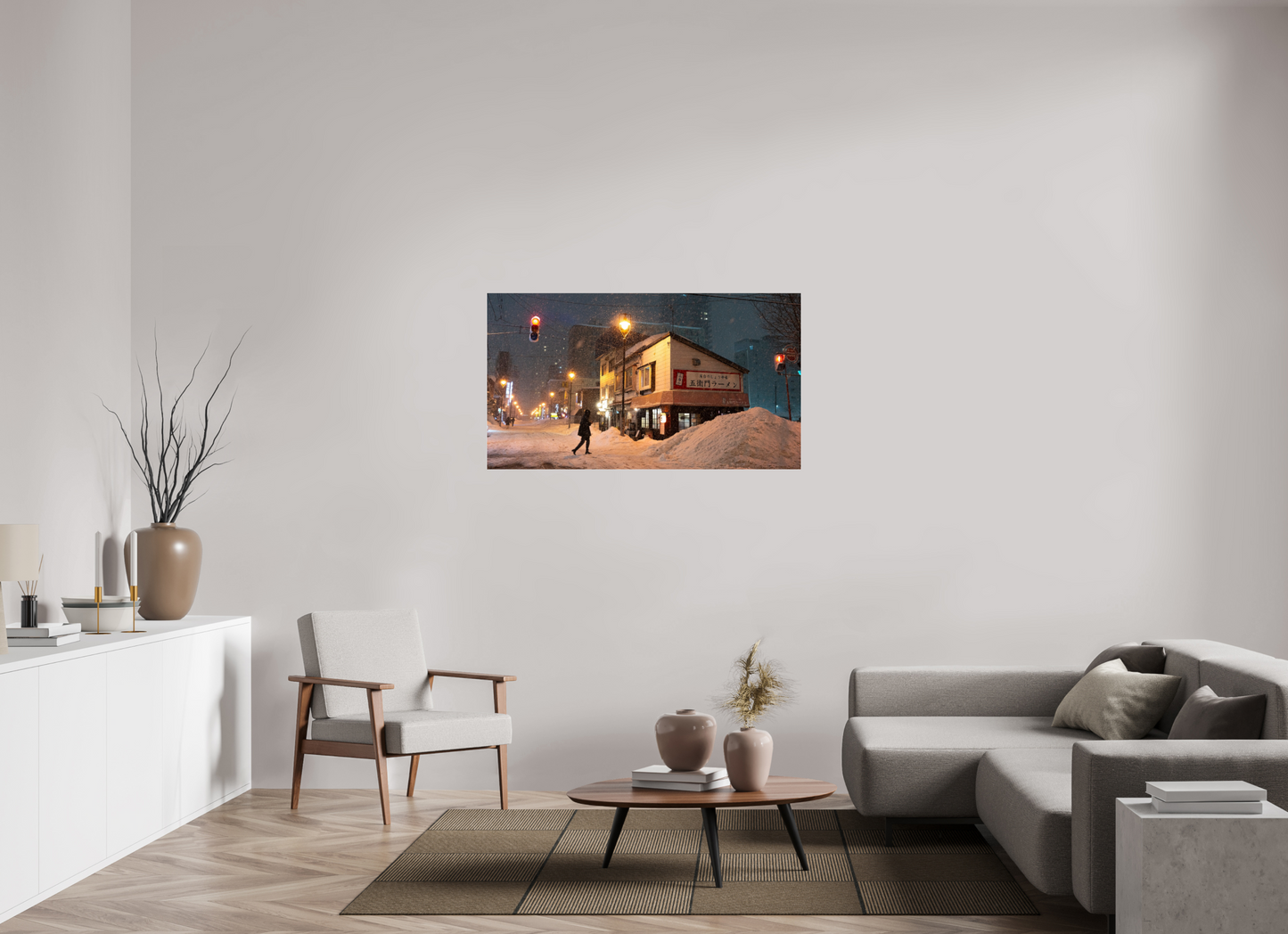128 x 72 cm, Photo Print Under Acrylic Glass La nuit à Sapporo