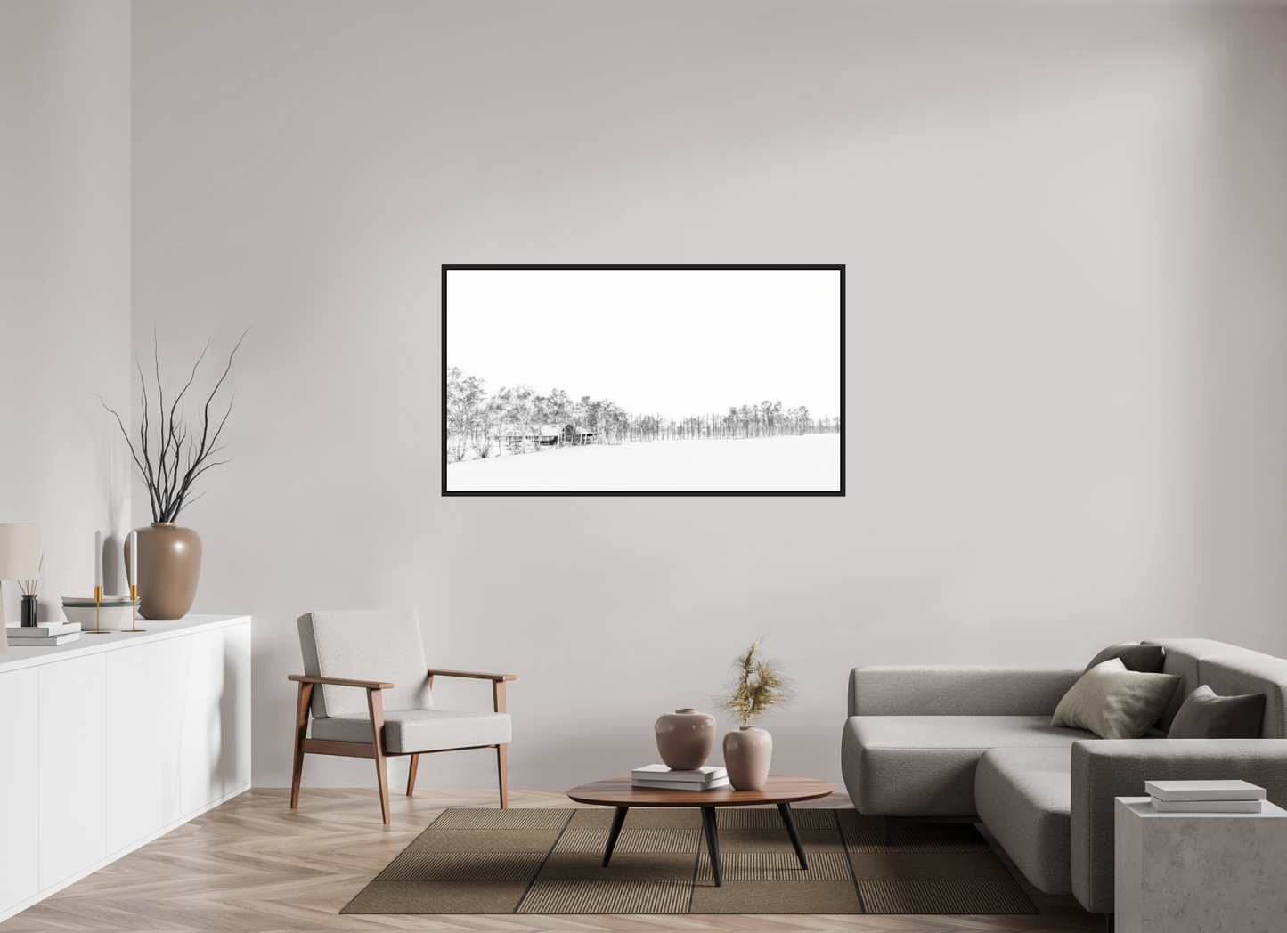 160 x 90 cm, Caisse noir mat 15 mm La neige