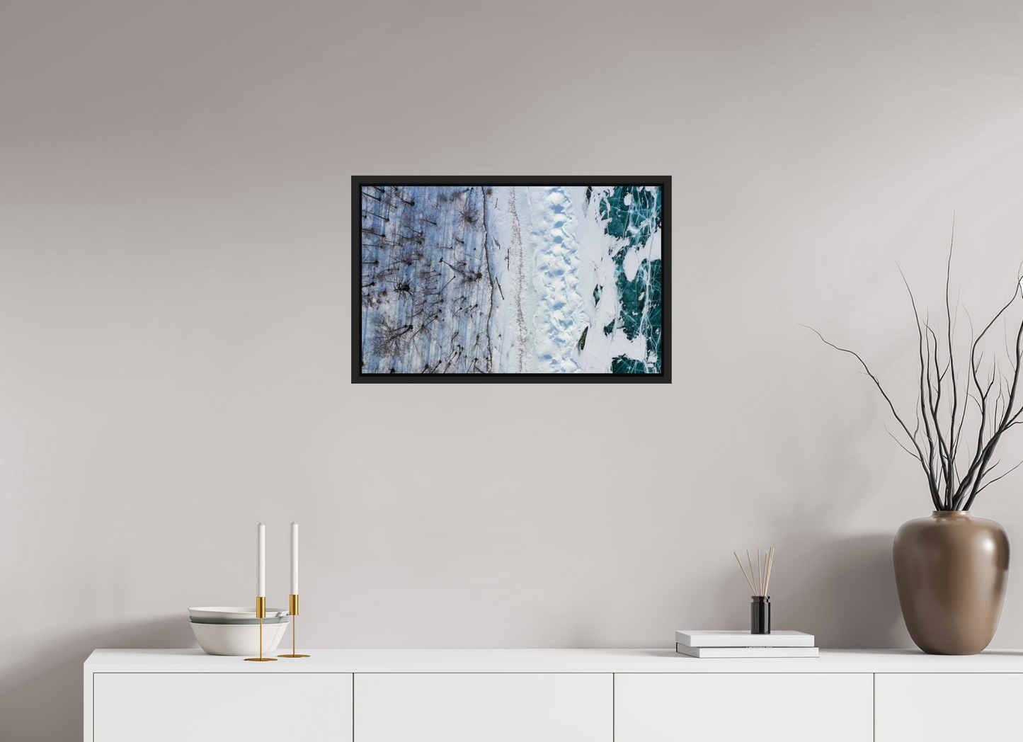 64 x 40 cm, Caisse noir mat 15 mm Baïkal - les arbres