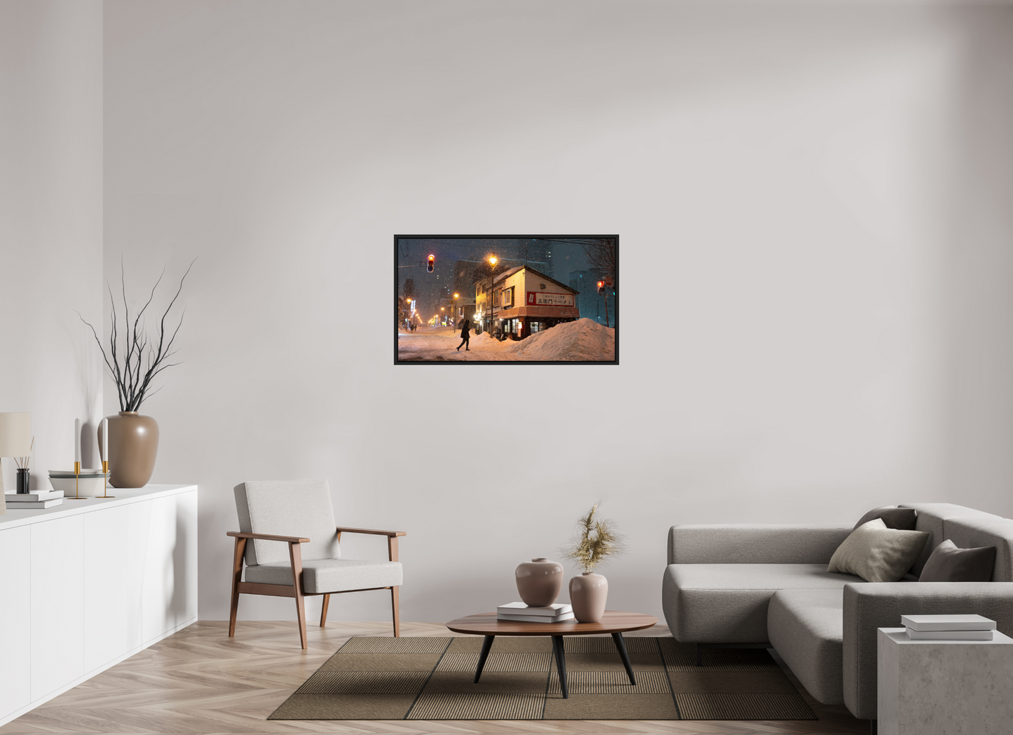 112 x 63 cm, Caisse noir mat 15 mm La nuit à Sapporo
