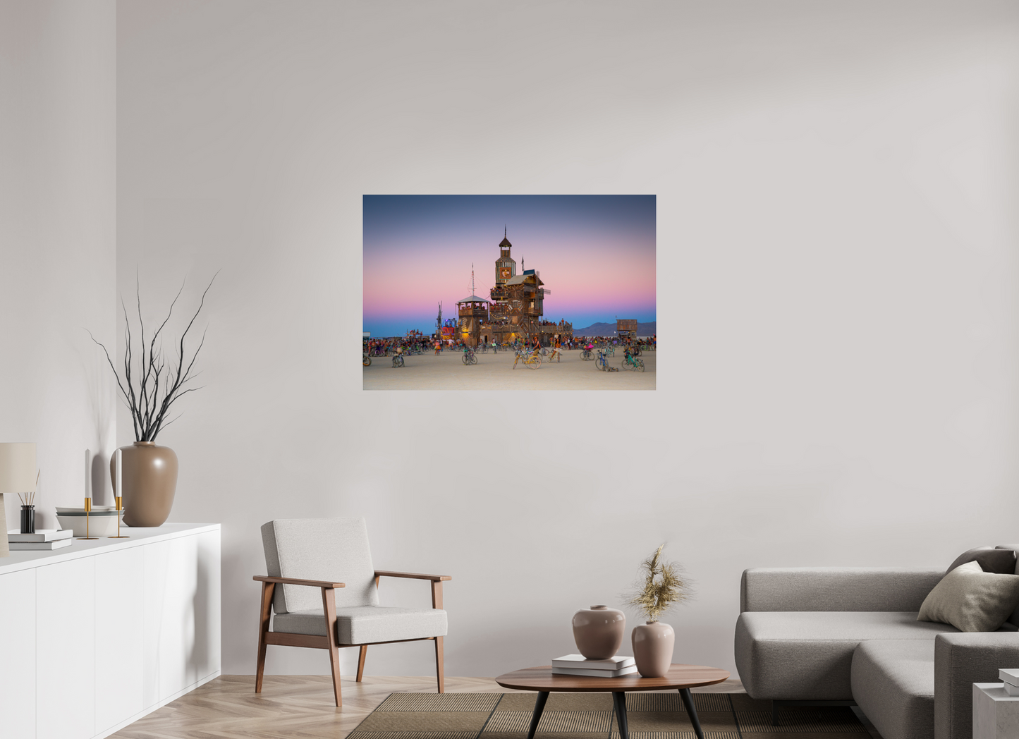 120 x 80 cm, Photo Print Under Acrylic Glass Burning man -  Au coucher du soleil