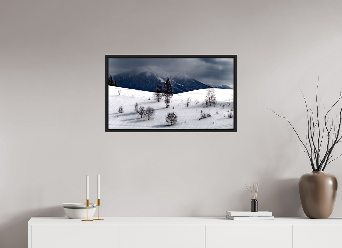 80 x 45 cm, Caisse noir mat 15 mm Paysage à Hokkaido