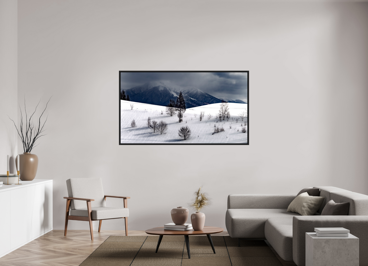 176 x 99 cm, Caisse noir mat 15 mm Paysage à Hokkaido