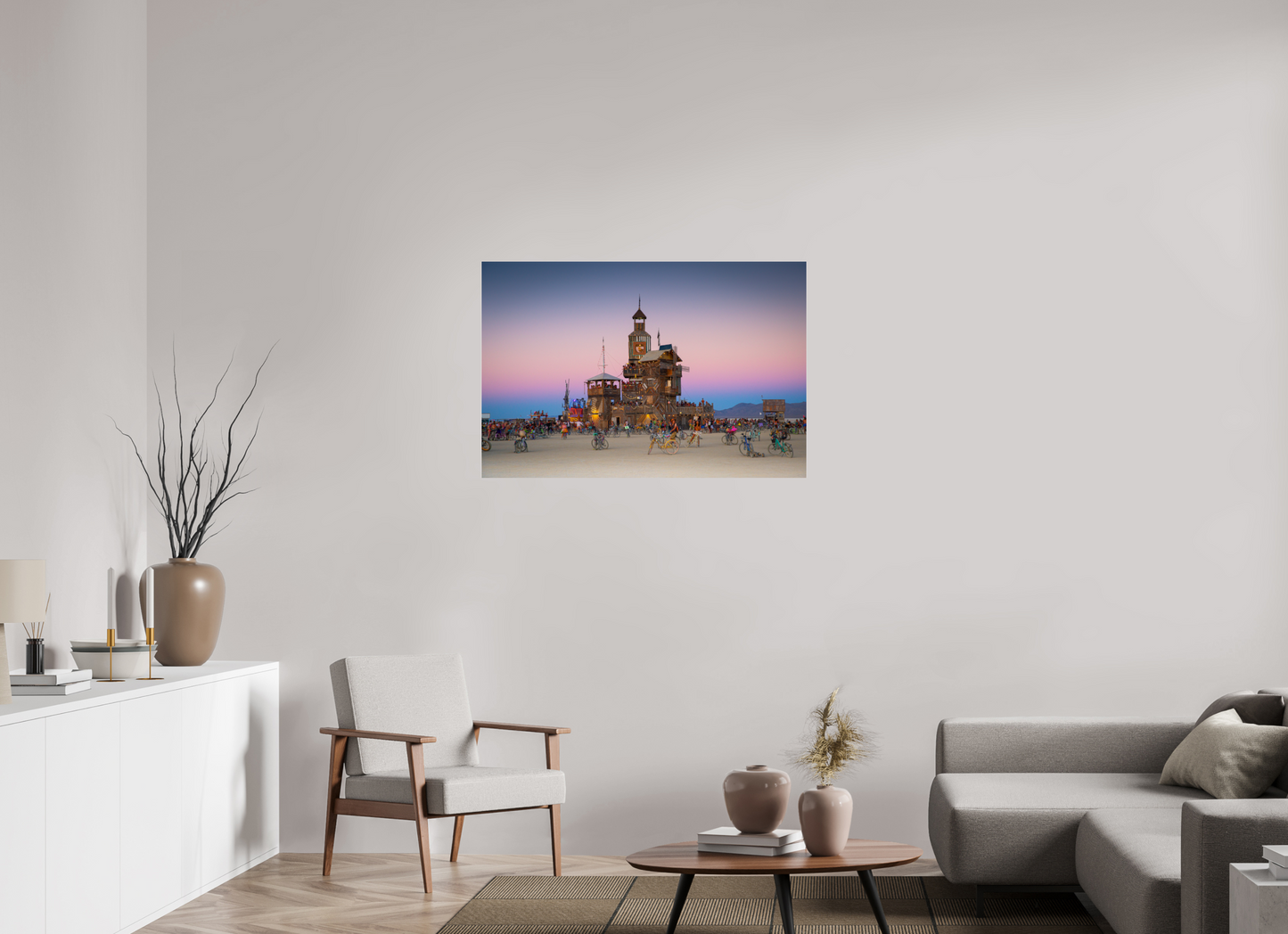 105 x 70 cm, Photo Print Under Acrylic Glass Burning man -  Au coucher du soleil