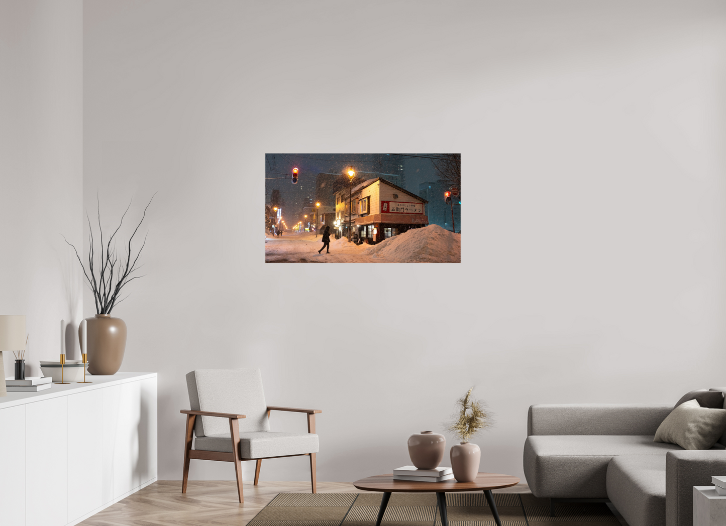 112 x 63 cm, Photo Print Under Acrylic Glass La nuit à Sapporo