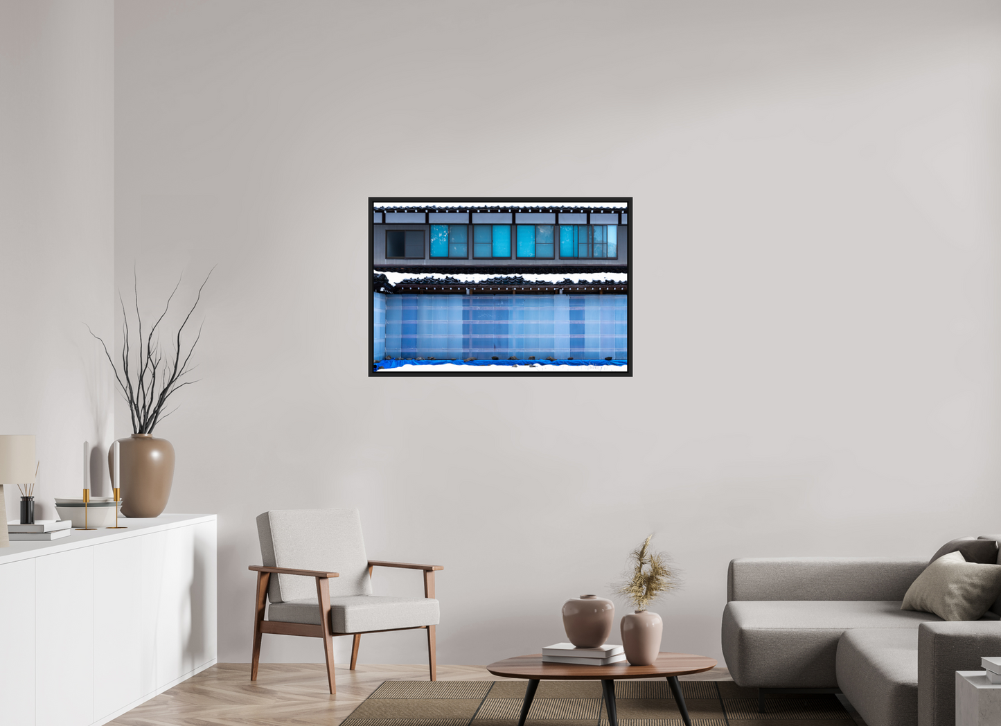 105 x 70 cm, Caisse noir mat 15 mm Façade au Japon