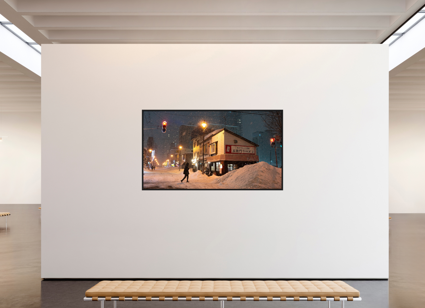 208 x 117 cm, Caisse noir mat 15 mm La nuit à Sapporo