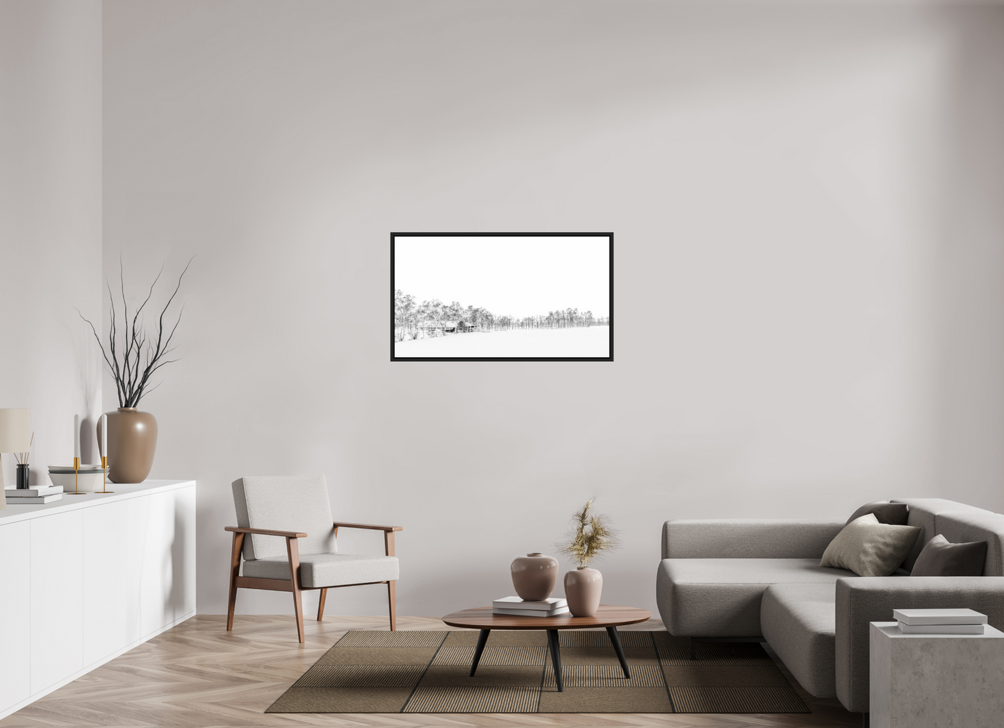 112 x 63 cm, Caisse noir mat 15 mm La neige