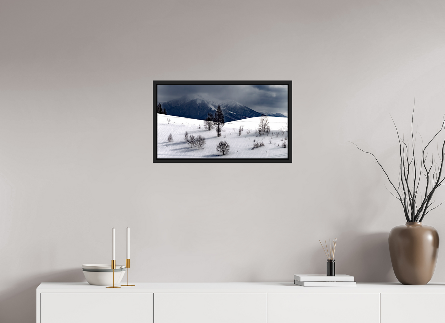 64 x 36 cm, Caisse noir mat 15 mm Paysage à Hokkaido