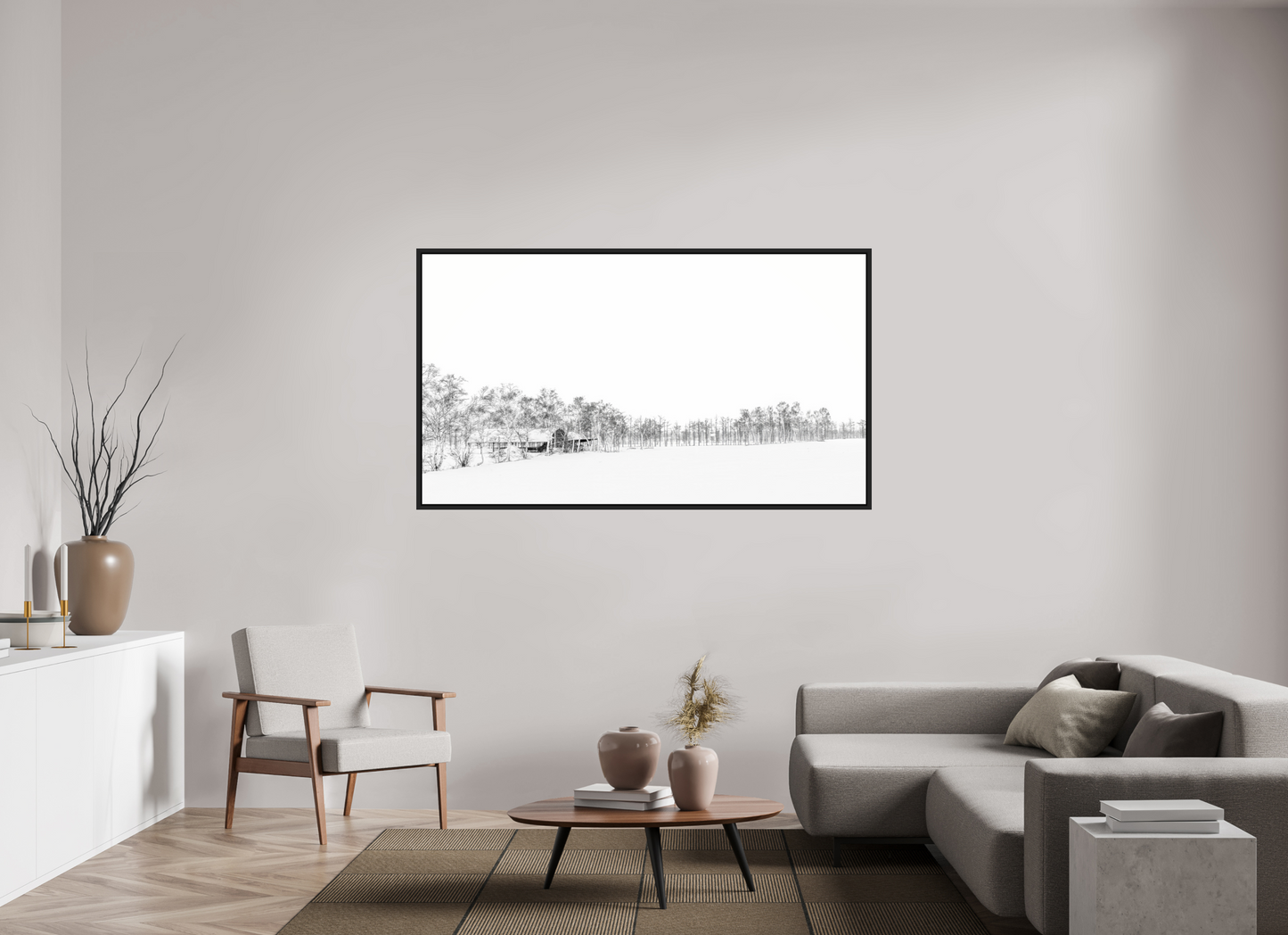 176 x 99 cm, Caisse noir mat 15 mm La neige