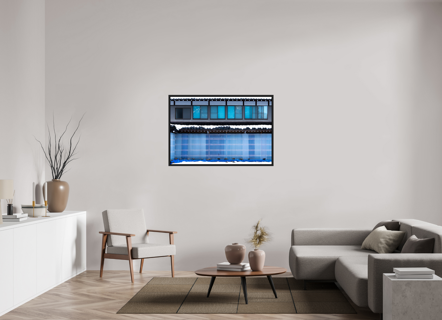120 x 80 cm, Caisse noir mat 15 mm Façade au Japon