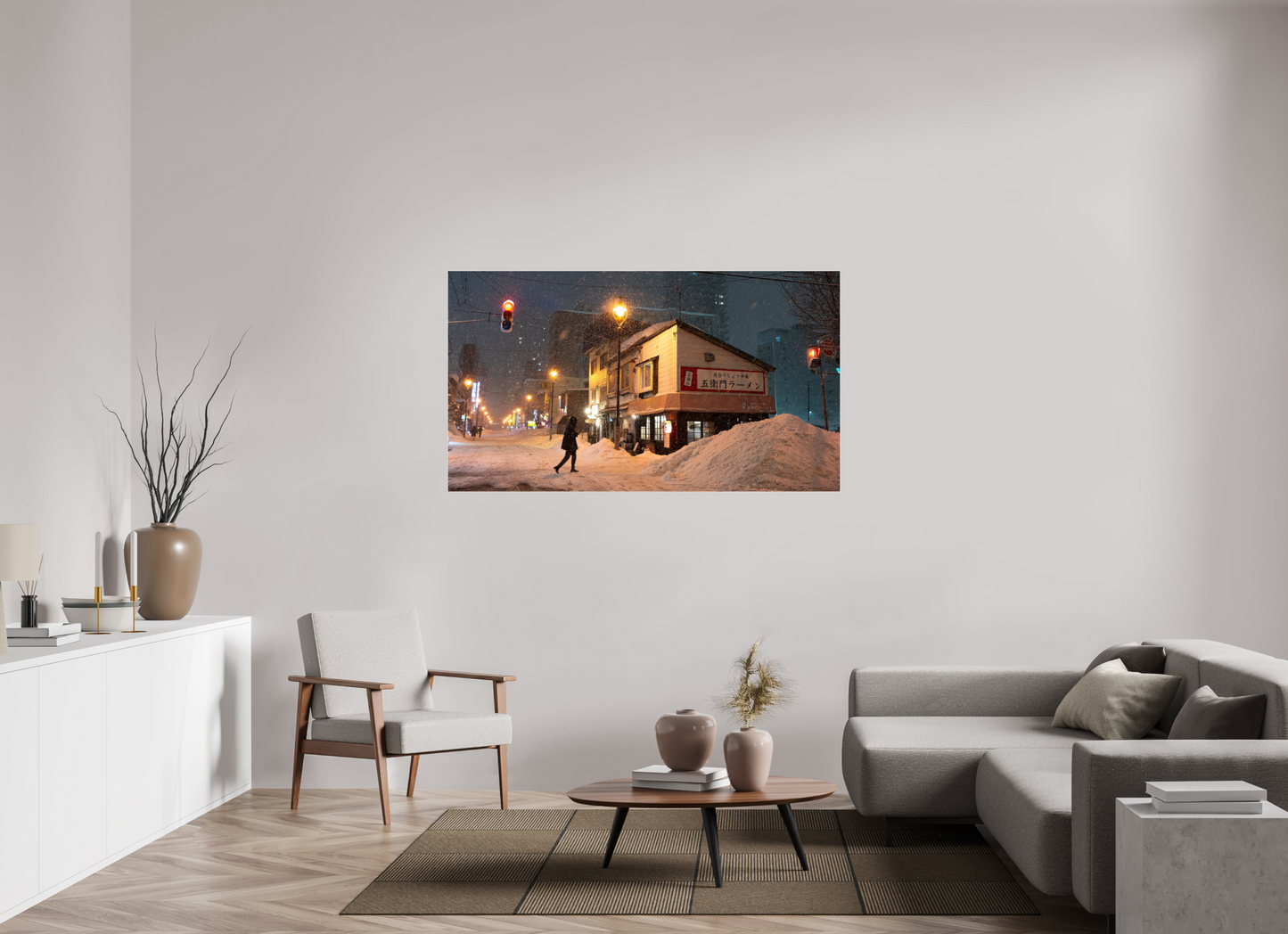 160 x 90 cm, Photo Print Under Acrylic Glass La nuit à Sapporo