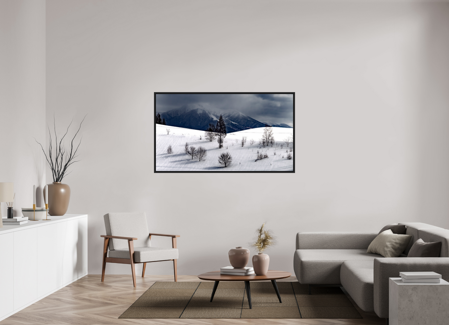 160 x 90 cm, Caisse noir mat 15 mm Paysage à Hokkaido