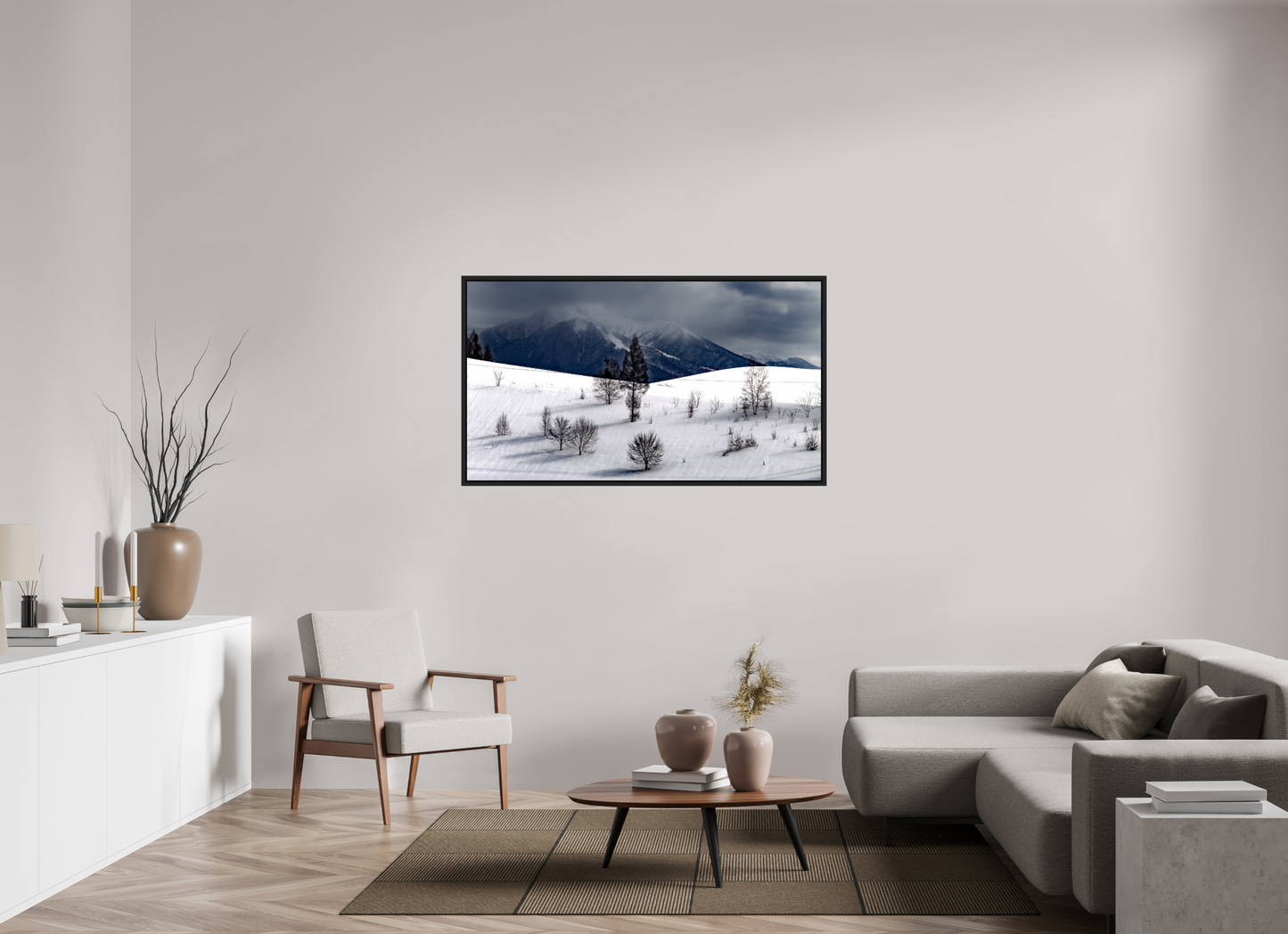 144 x 81 cm, Caisse noir mat 15 mm Paysage à Hokkaido