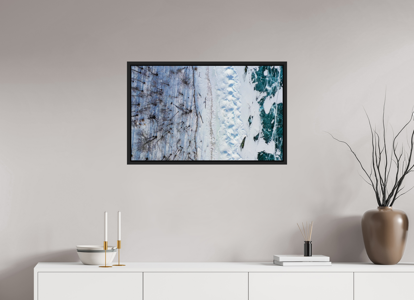 80 x 50 cm, Caisse noir mat 15 mm Baïkal - les arbres