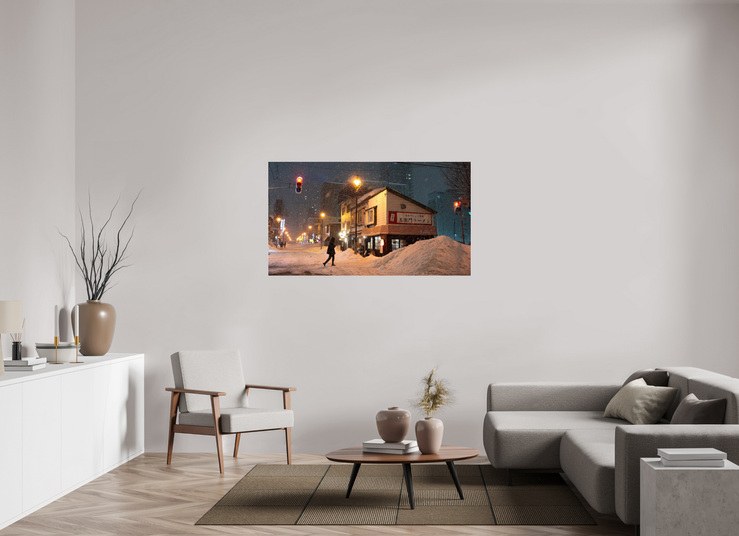 144 x 81 cm, Photo Print Under Acrylic Glass La nuit à Sapporo