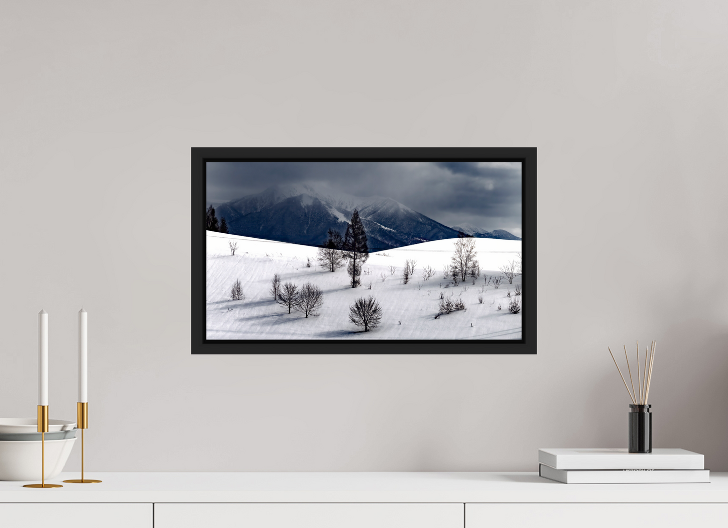 48 x 27 cm, Caisse noir mat 15 mm Paysage à Hokkaido