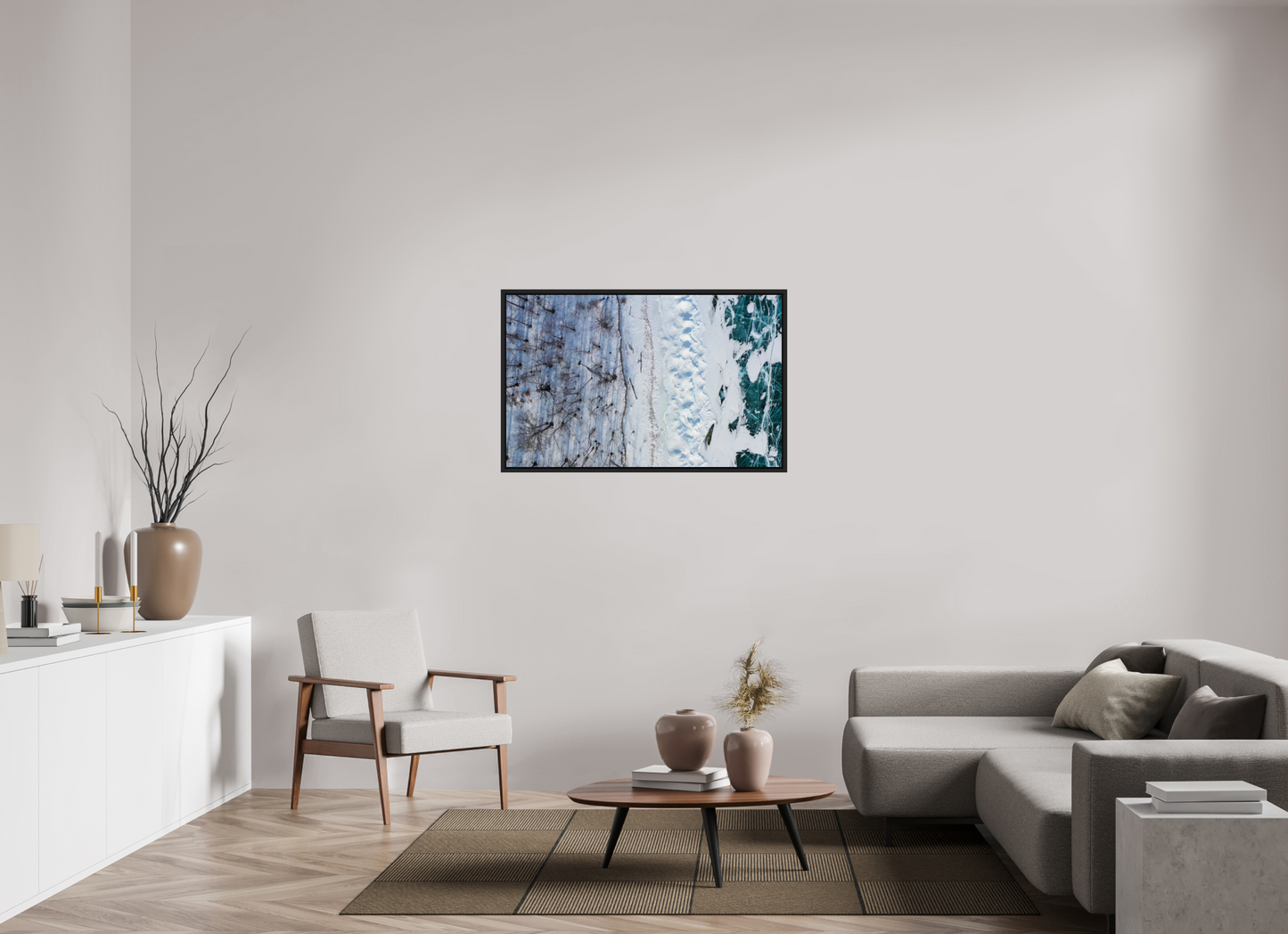112 x 70 cm, Caisse noir mat 15 mm Baïkal - les arbres
