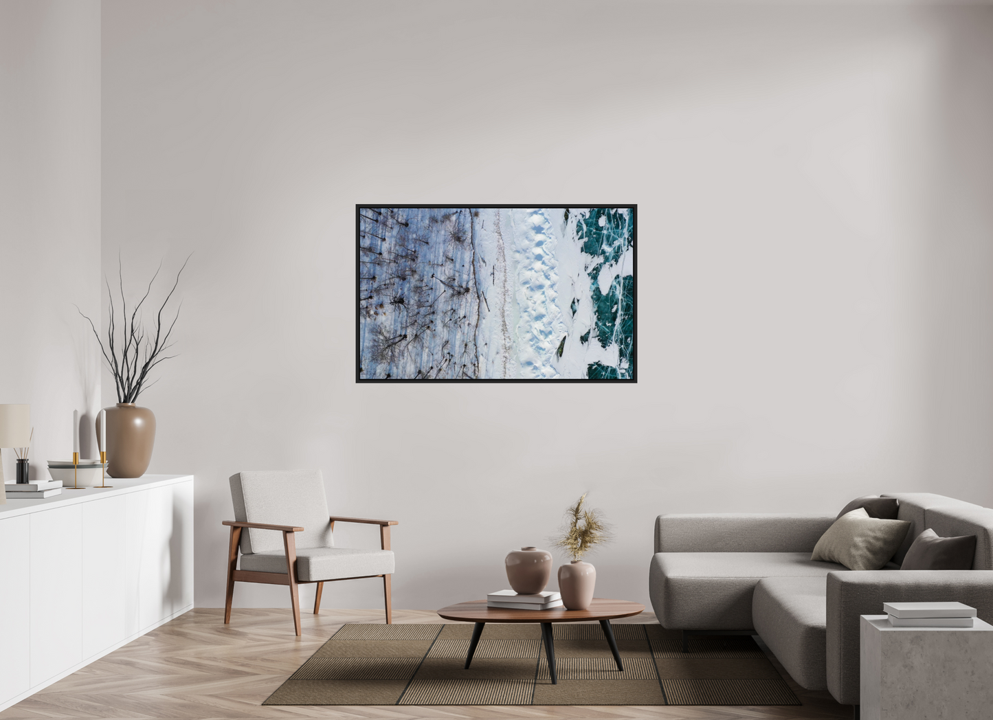 144 x 90 cm, Caisse noir mat 15 mm Baïkal - les arbres