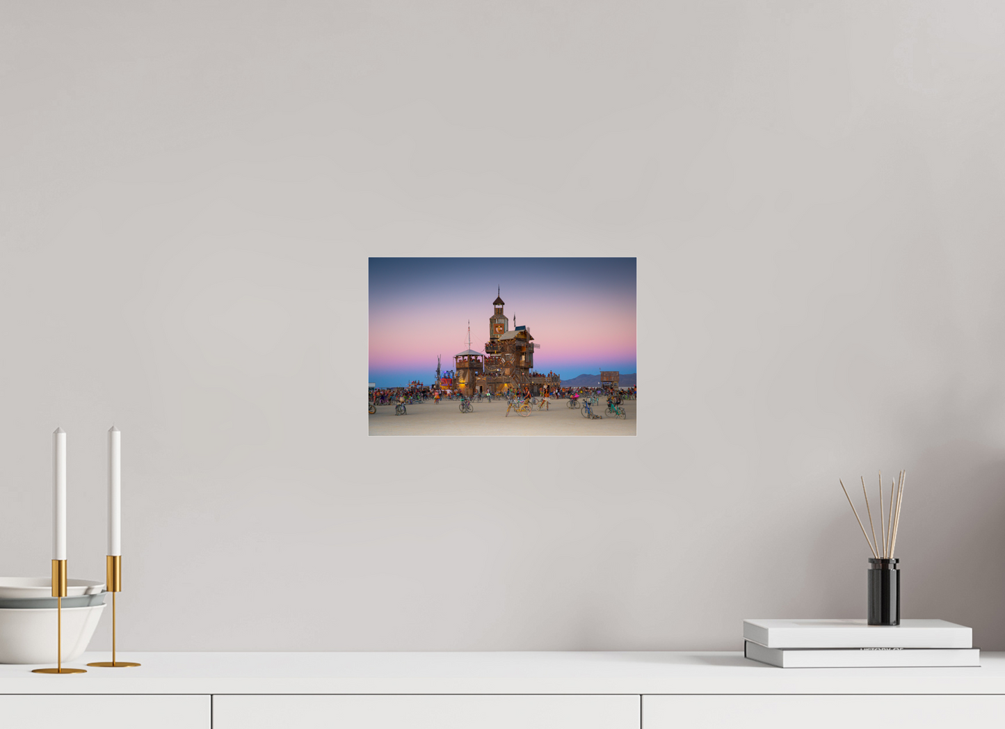 30 x 20 cm, Photo Print Under Acrylic Glass Burning man -  Au coucher du soleil