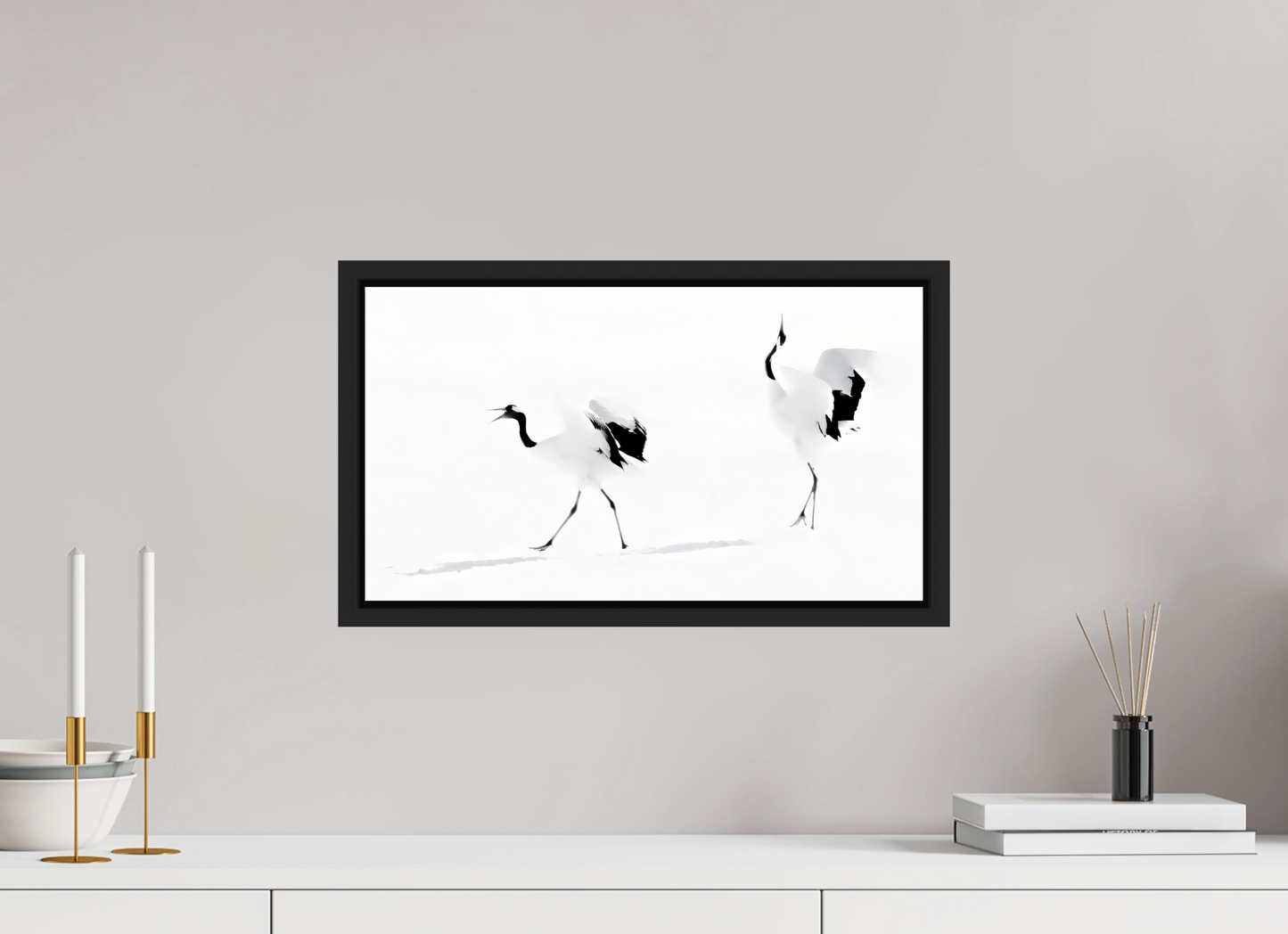 48 x 27 cm, Caisse noir mat 15 mm Les grues  - Hokkaido