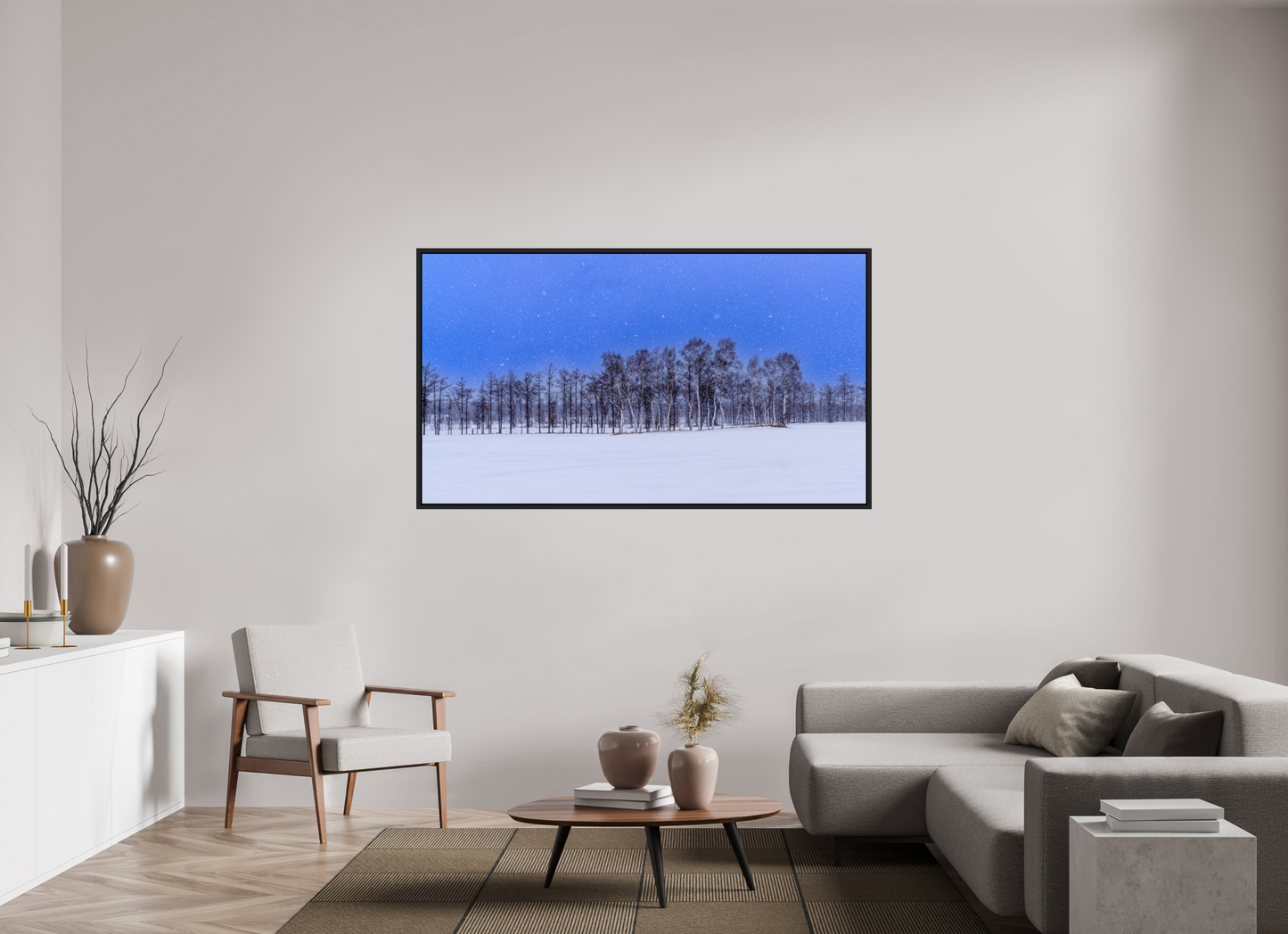 176 x 99 cm, Caisse noir mat 15 mm Les arbres à Hokkaido