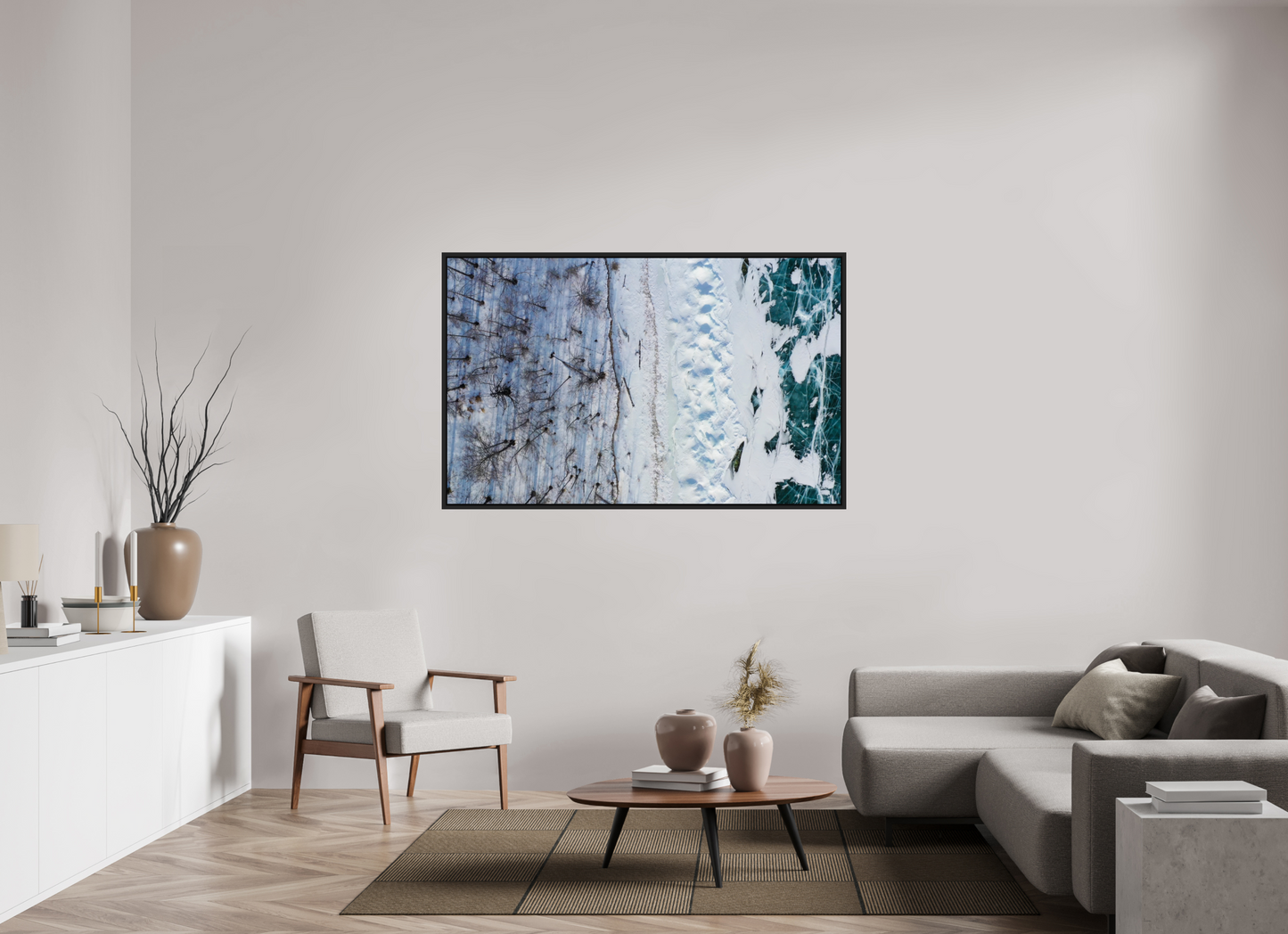 160 x 100 cm, Caisse noir mat 15 mm Baïkal - les arbres