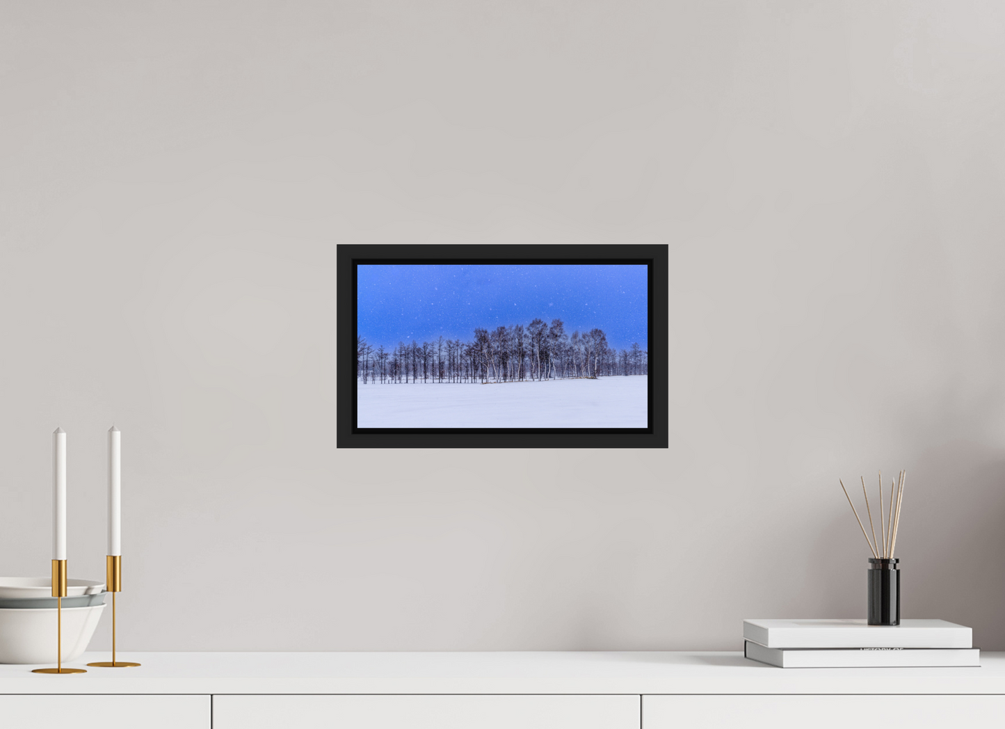32 x 18 cm, Caisse noir mat 15 mm Les arbres à Hokkaido