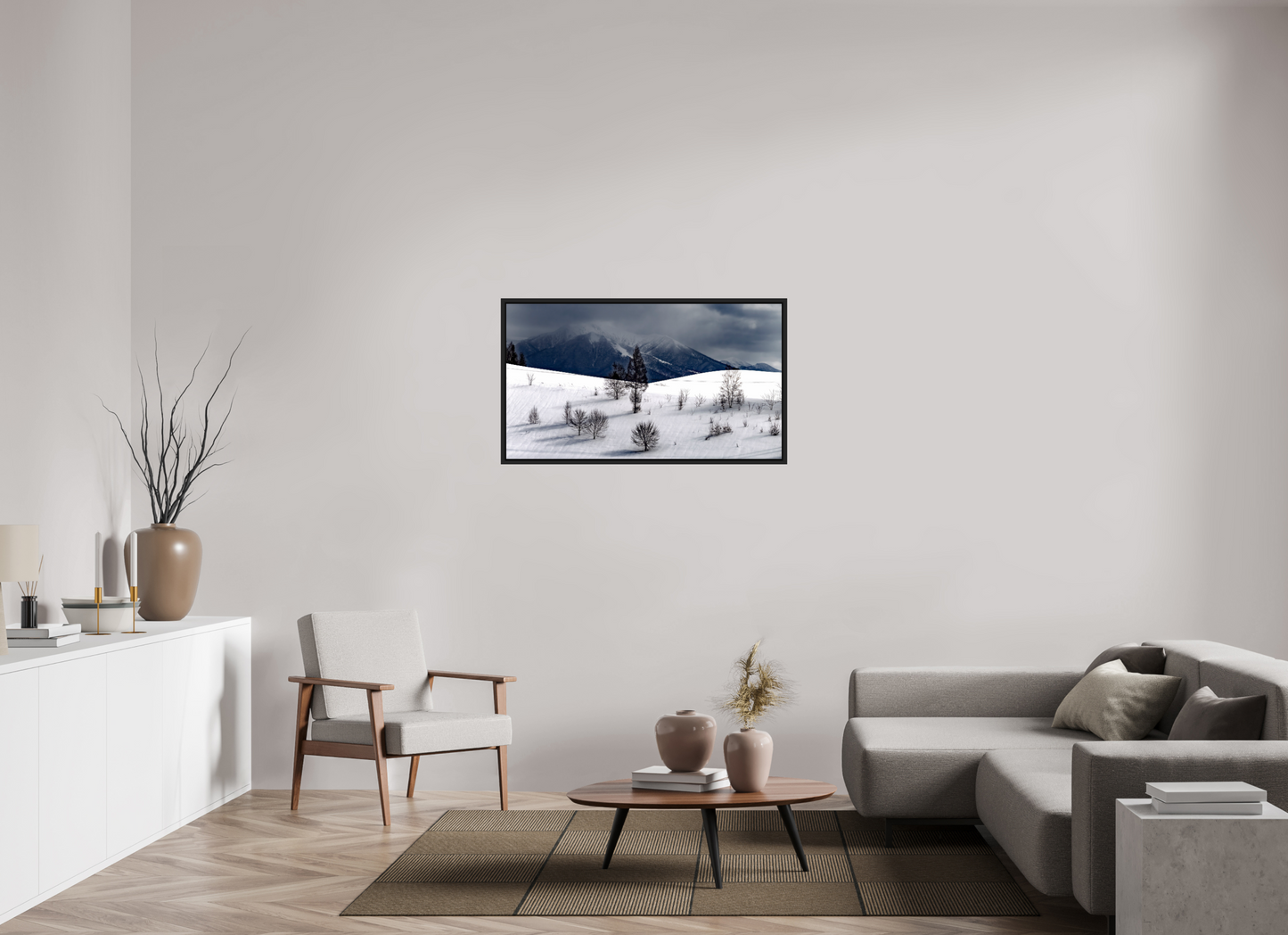 112 x 63 cm, Caisse noir mat 15 mm Paysage à Hokkaido