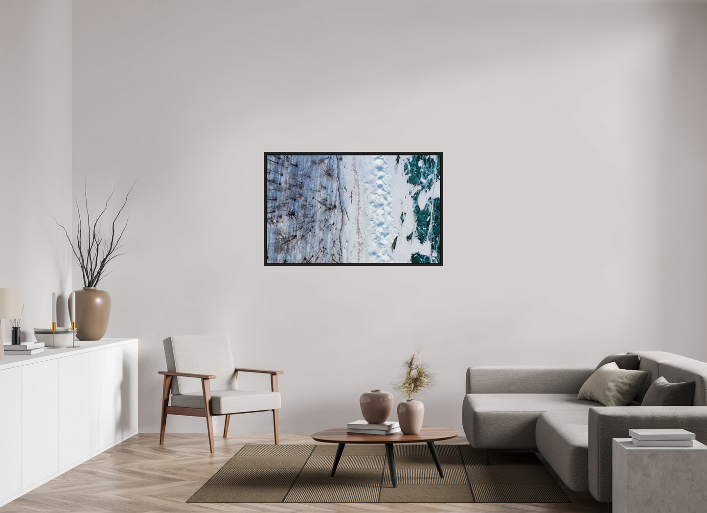 128 x 80 cm, Caisse noir mat 15 mm Baïkal - les arbres