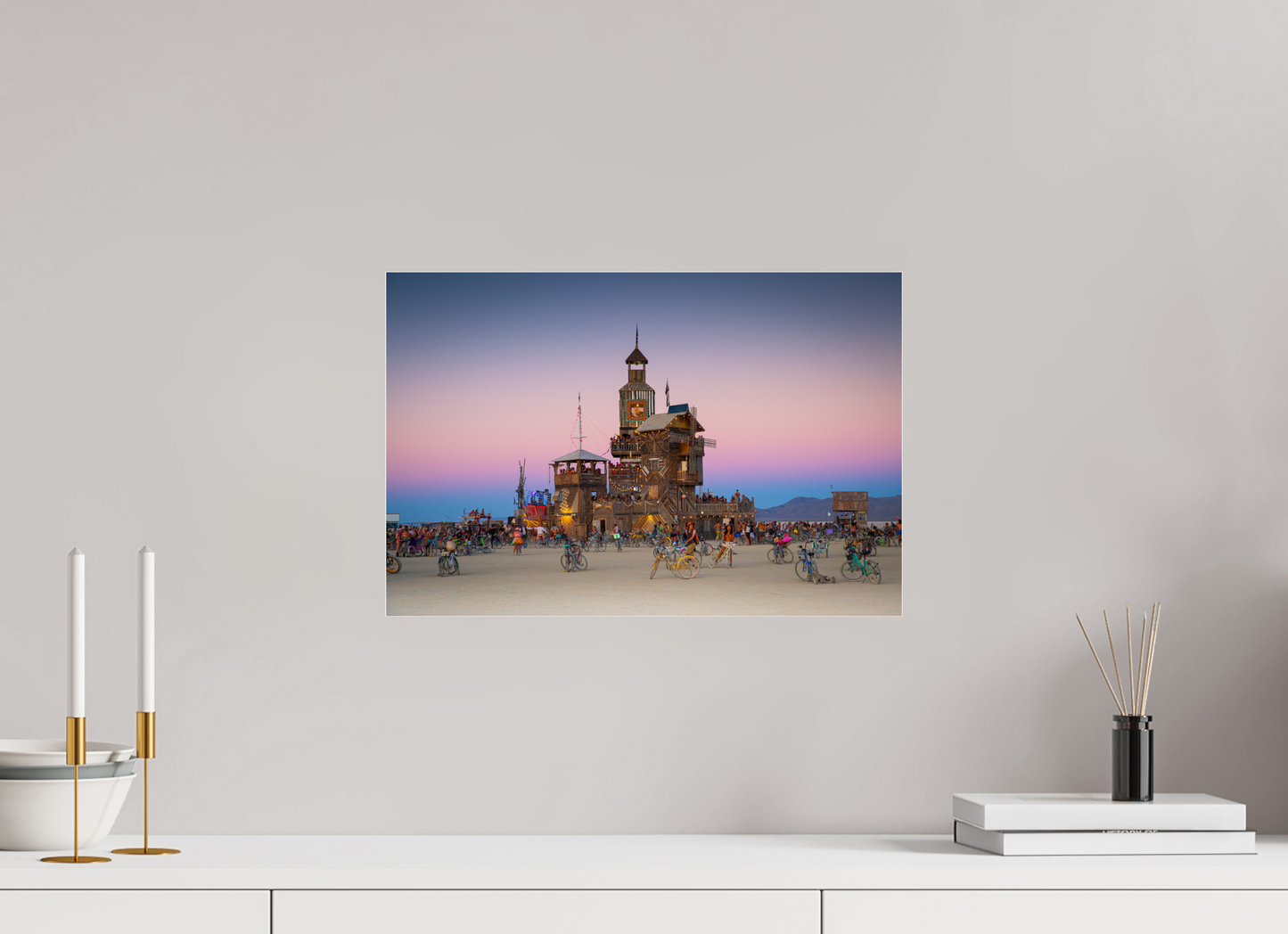 45 x 30 cm, Photo Print Under Acrylic Glass Burning man -  Au coucher du soleil