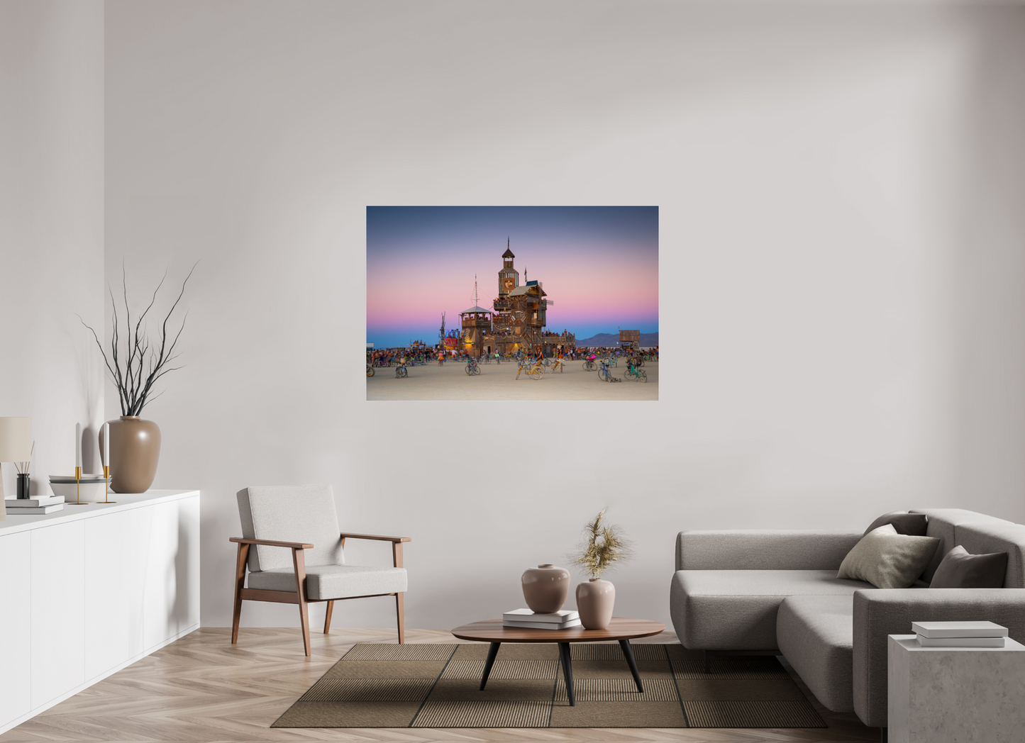 150 x 100 cm, Photo Print Under Acrylic Glass Burning man -  Au coucher du soleil