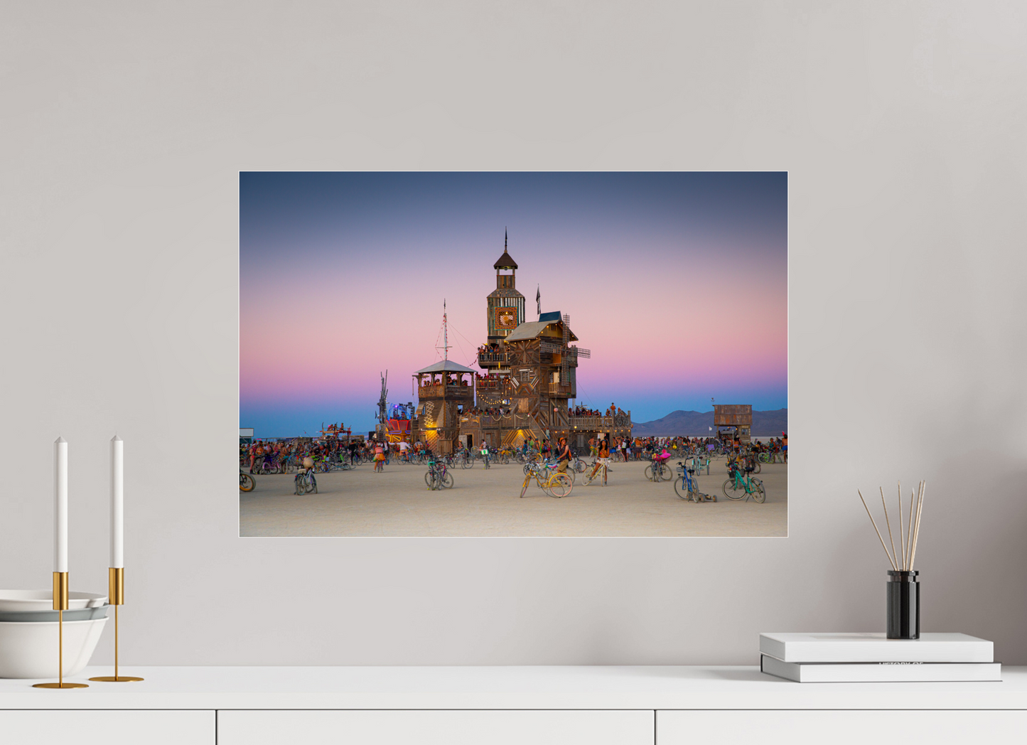 60 x 40 cm, Photo Print Under Acrylic Glass Burning man -  Au coucher du soleil