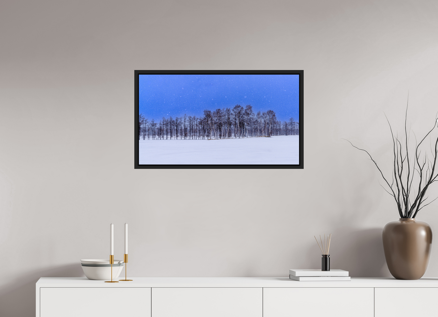 80 x 45 cm, Caisse noir mat 15 mm Les arbres à Hokkaido