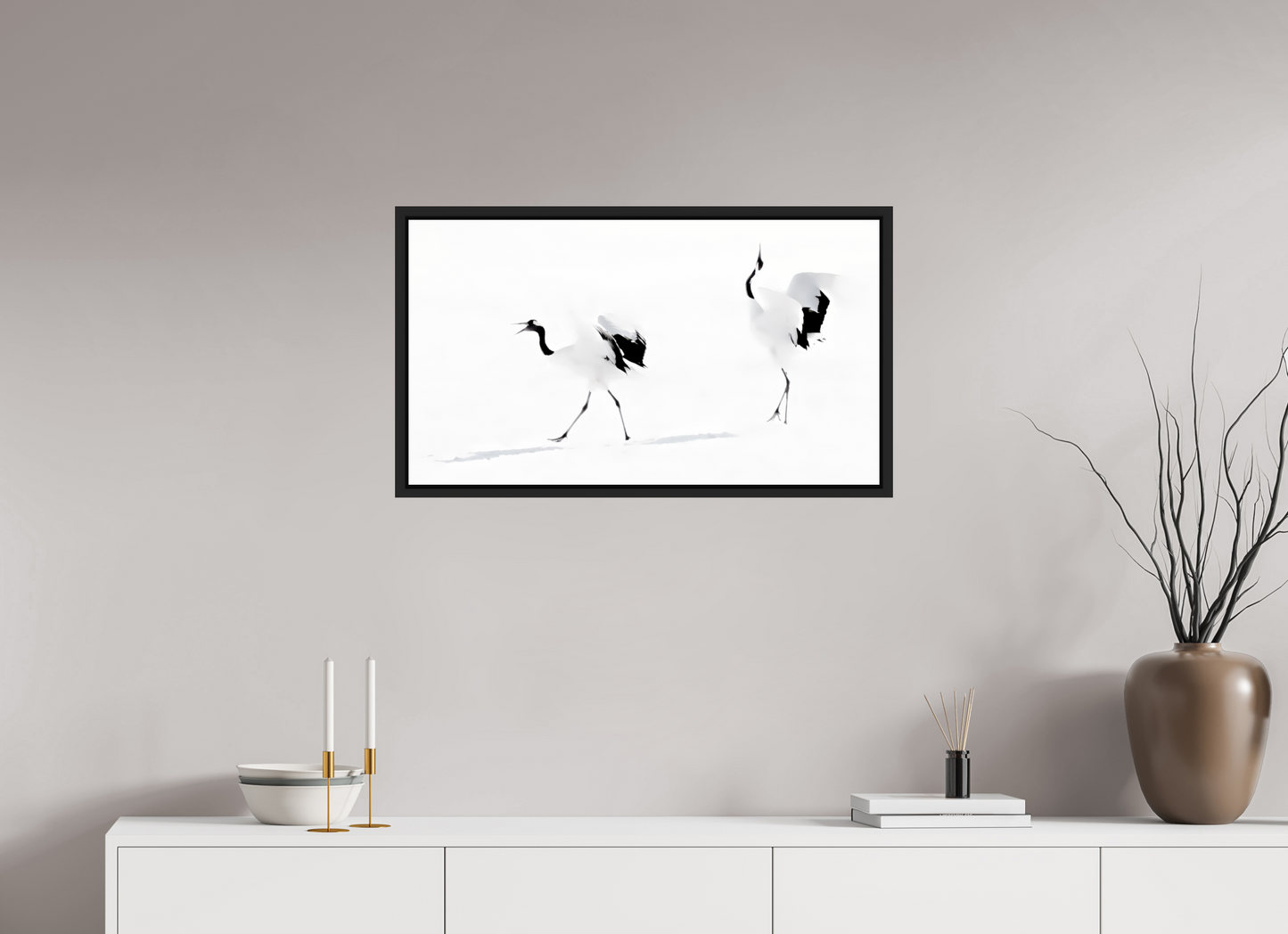 80 x 45 cm, Caisse noir mat 15 mm Les grues  - Hokkaido