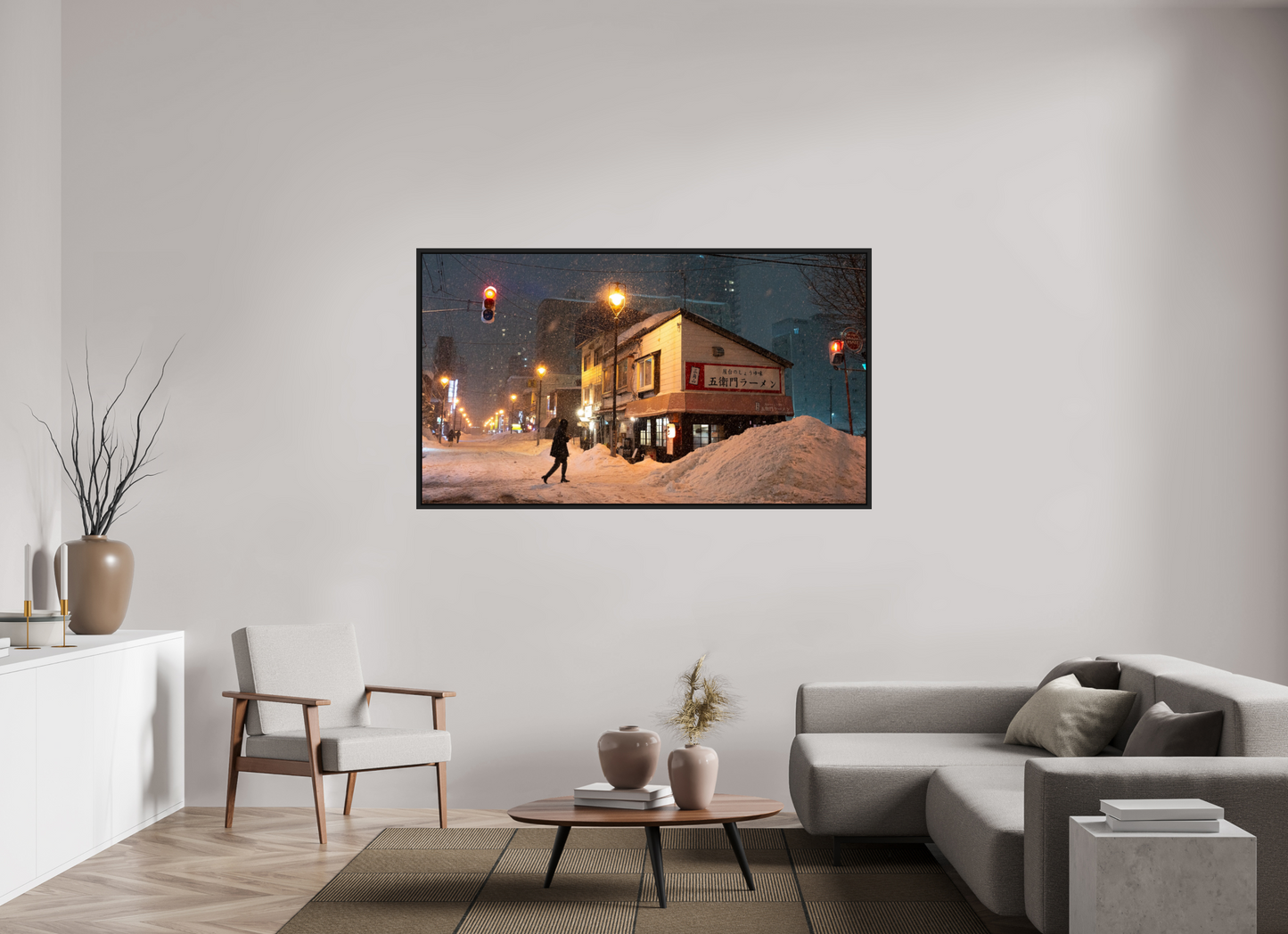 176 x 99 cm, Caisse noir mat 15 mm La nuit à Sapporo