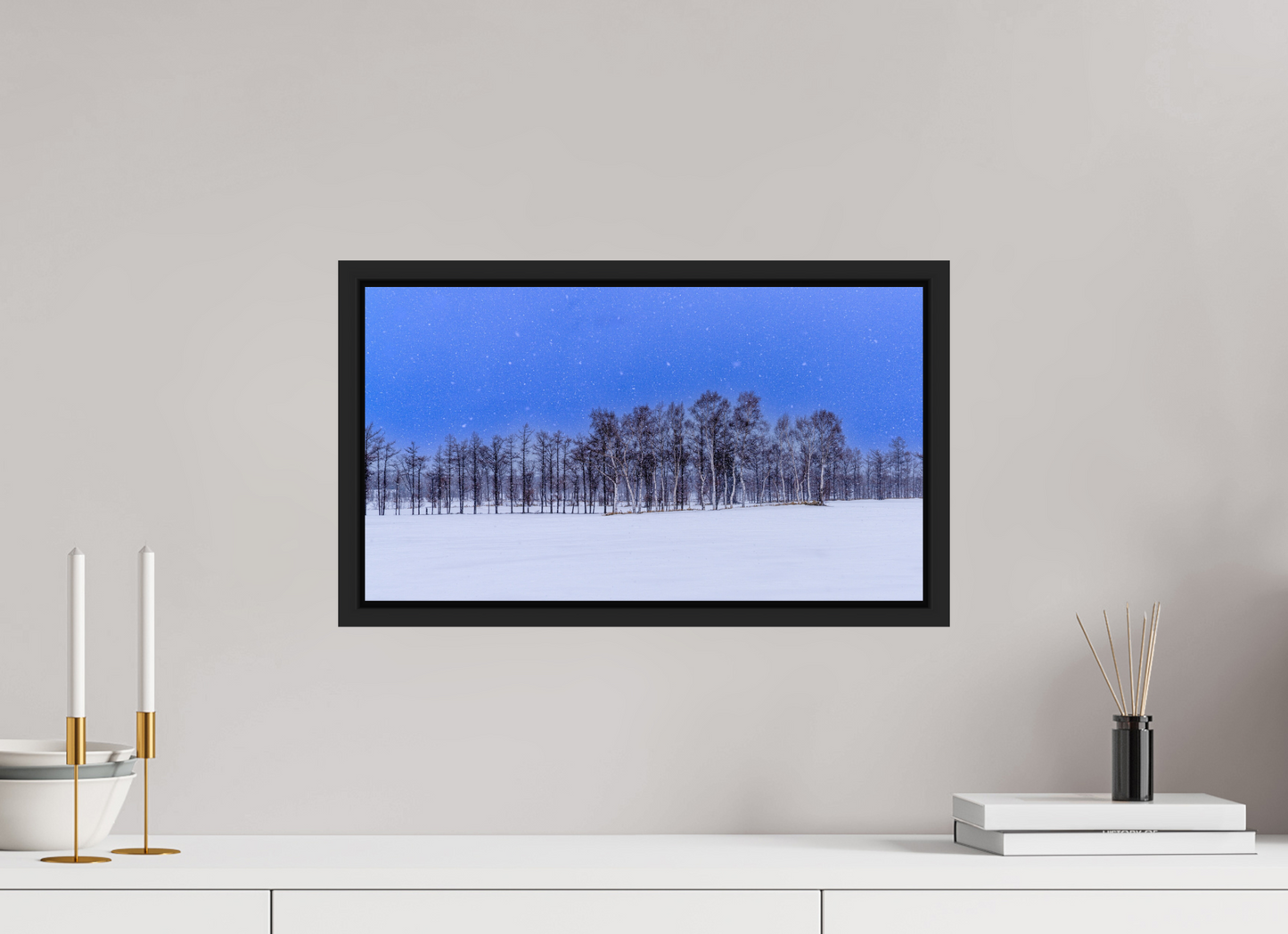 48 x 27 cm, Caisse noir mat 15 mm Les arbres à Hokkaido